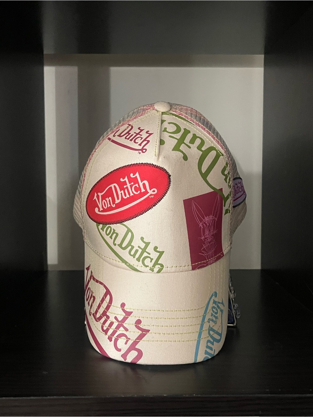Von Dutch Cream Hat with Multicolor Logo Prints